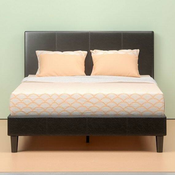 Back. Hivvago - Hivvago Queen Faux Leather Platform Bed Frame with Headboard - Brown.