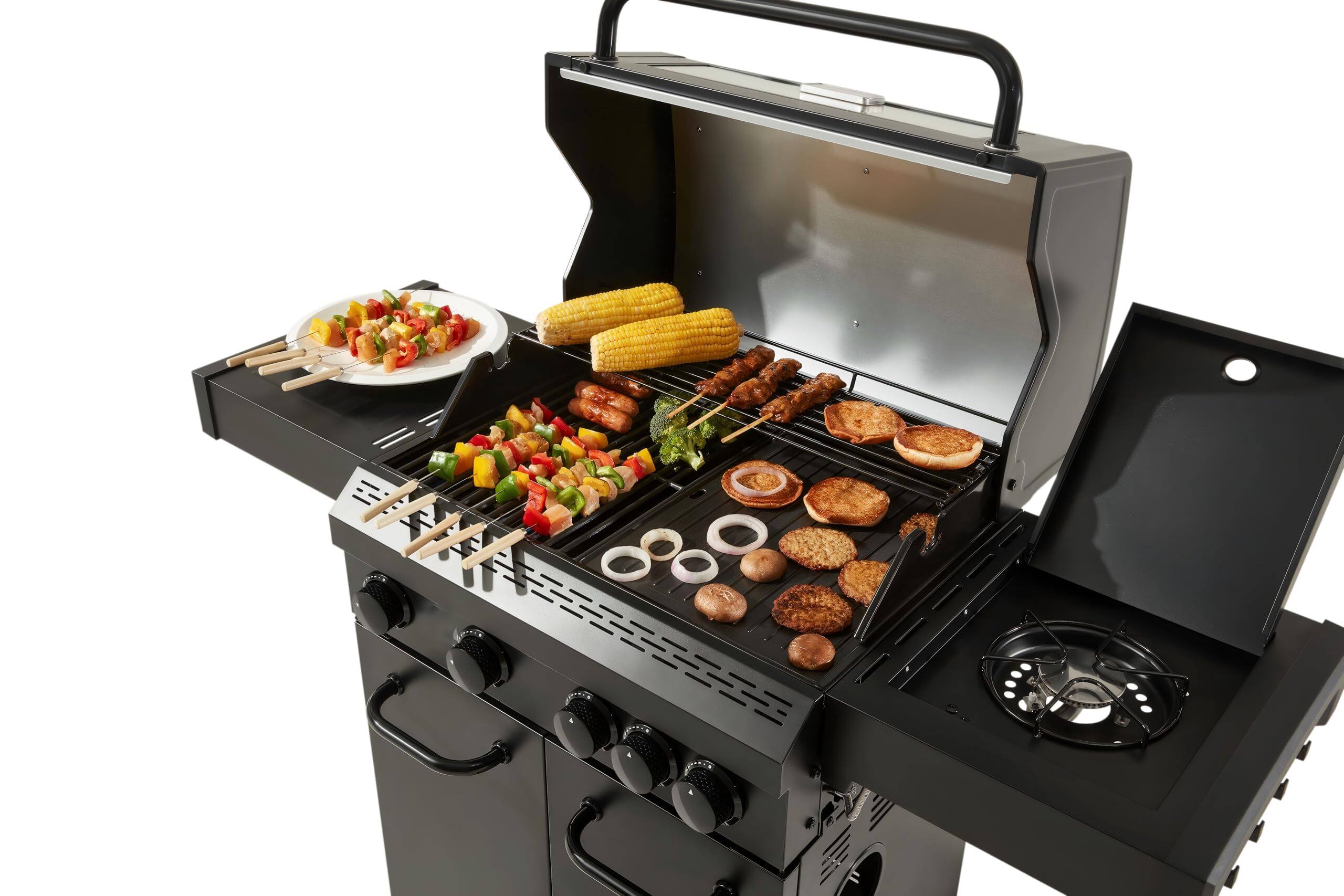 Alt View 8. GlowWise - 50K BTU Heavy Duty 4-Burner Propane Grill with Side Burner & Cast Iron Grates/Griddle for Backyard BBQ - Blank.