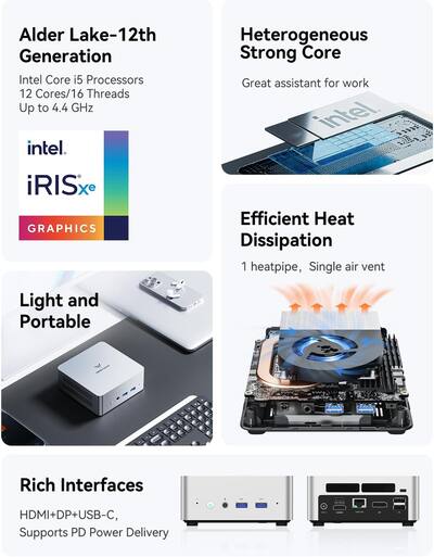 Minisforum UN1250 Mini PC, Intel Core i5 1250P, 16GB RAM, 512GB Minisforum UN1250 Mini PC, Intel Core i5 1250P, 16GB RAM, 512GB