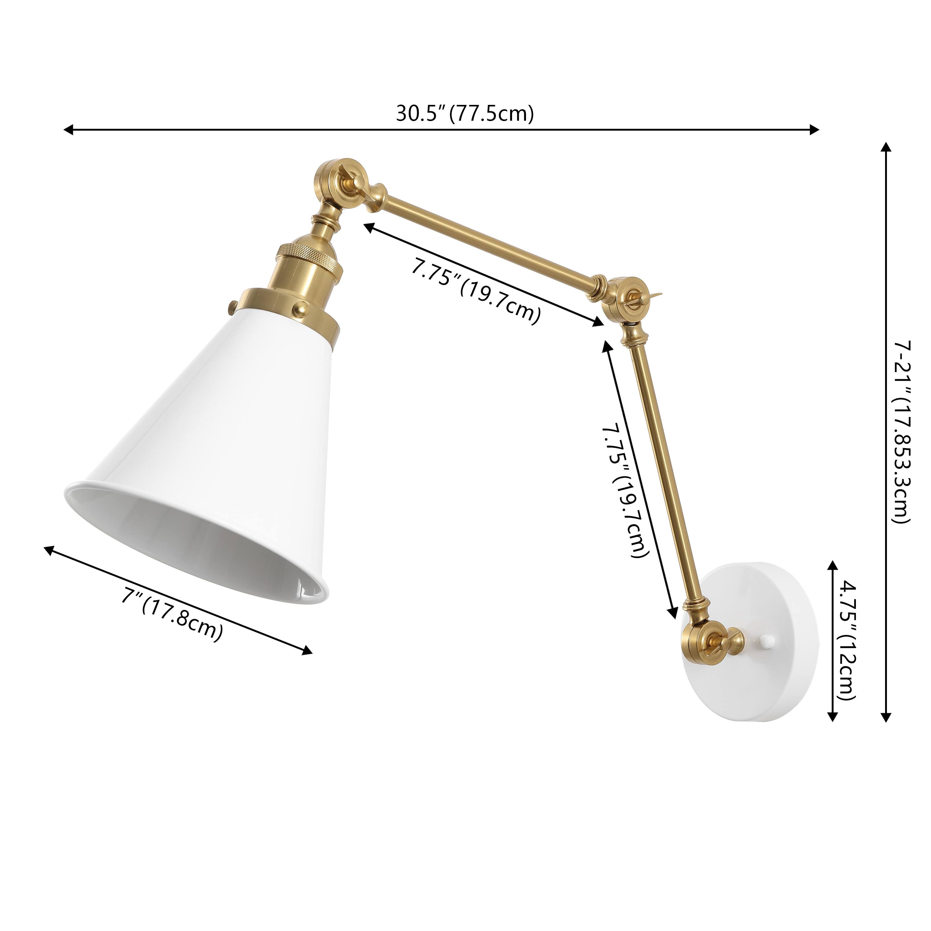 30.5" (77.5cm)  
7" (17.8cm)  
7.75" (19.7cm)  
7.75" (19.7cm)  
7.75" (19.7cm)  
4.75" (12cm)  
7-21" (17.8-53.3cm)