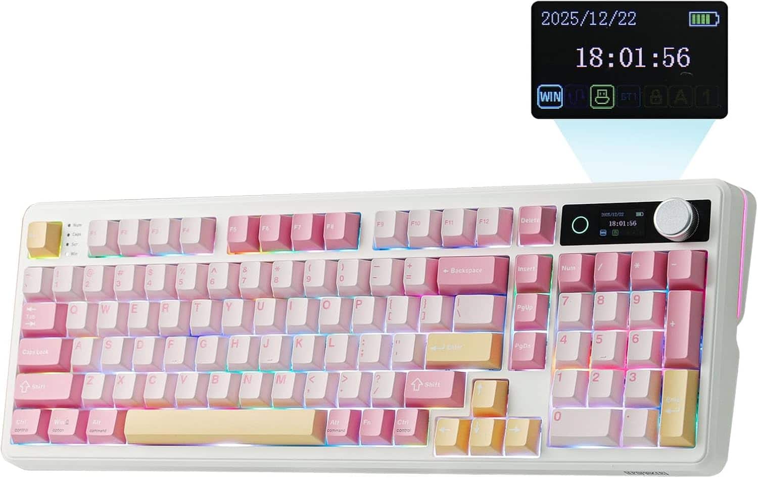 EPOMAKER - TH99 PRO 96% Mechanical Keyboard with Screen & Knob, 10000mAh, Custom Driver (Sea Salt Silent Switch) - Pink