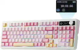 EPOMAKER - TH99 PRO 96% Mechanical Keyboard with Screen & Knob, 10000mAh, Custom Driver (Sea Salt Silent Switch) - Pink