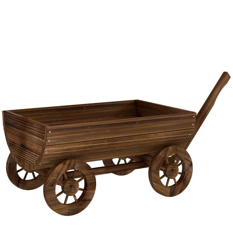 Alt View 10. PULUZ - Wooden Wagon Planter Box, Mobile Garden Planter with 4 Wheels, Small Wheelbarrow Wagon Flower Cart with Drainage Hole - Carbonized.
