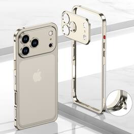Dteck - Metal Frame Heat Dissipation Rugged Shockproof Bumper Frame Phone Case with Lens Cover For Apple iPhone 17 Pro Max - Titanium