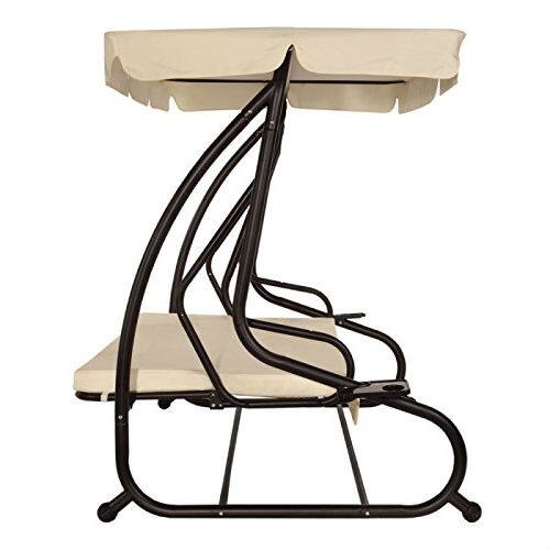 Back. Hivvago - Outdoor 3-Seat Canopy Swing with Beige Cushions for Patio Deck or Porch - Beige.