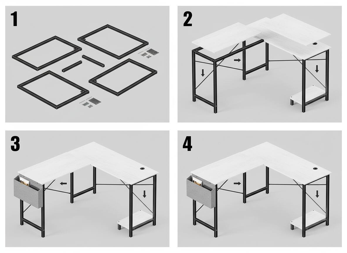 Back. AOITUN - L Shaped Gaming Desk, 50" Corner Computer Desk with CPU Stand & Storage Bag, Home Office Writing Workstation, White - Olive.