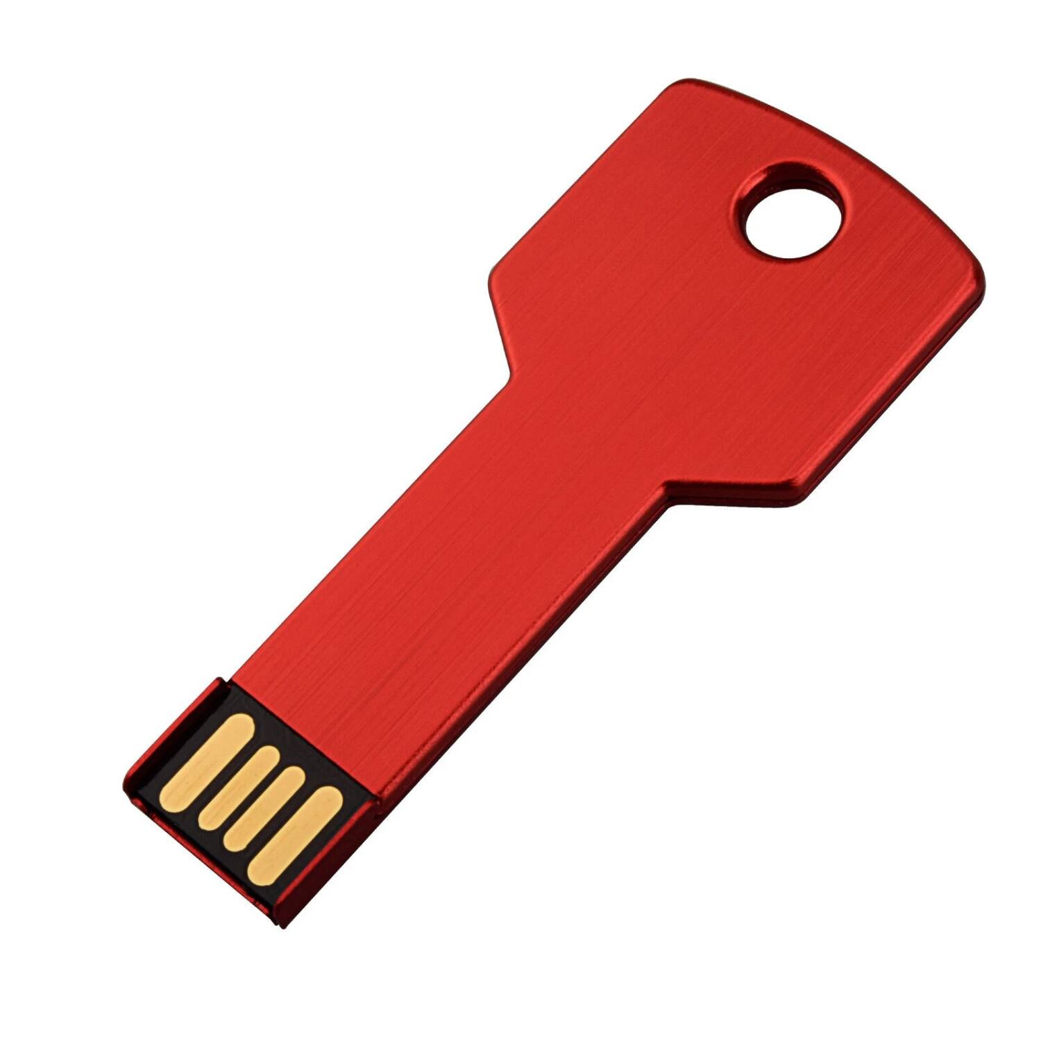 Angle. Stock Preferred - 32GB USB 2.0 Metal Key Flash Drive – Red - Red.