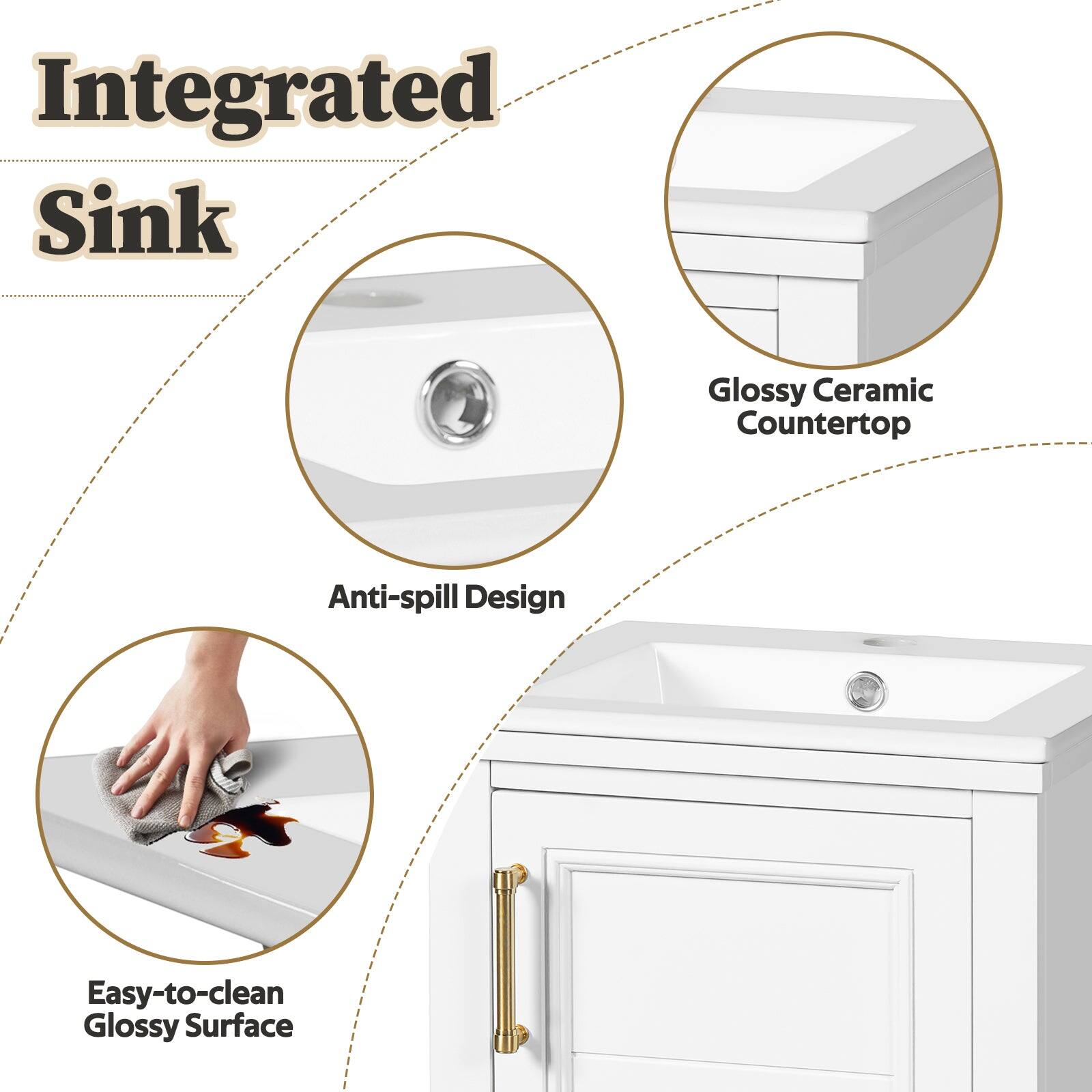 Integrated Sink  
Glossy Ceramic Countertop  
Anti-spill Design  
Easy-to-clean Glossy Surface