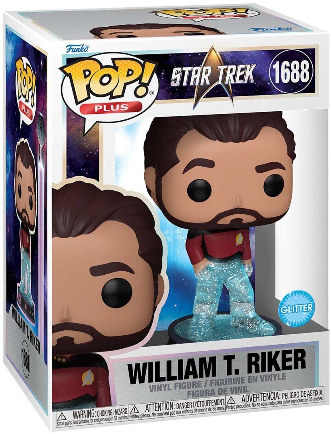 POP! Funko 1 POP! STAR TREK 1688 1 PLUS PLUS WILLIAM T. RIKER 1 GLITTER WILLIAM T. RIKER FIGURINE EN VINYLE FIGURE / VINYL DE VINIL FIGURA PELIGRO DE ASFIXIA. D'TOUFFEMENT. ADVERTENCIA: para nios menores de 36 meses. DANGER pequeas. No es opnae HAZARD. ATTENTION: enfants de moins de 36 mois. Partes WARNING: CHOKING Ne convient pas aux 36 months, Petites pices. Not suitable for children under Smal parts.