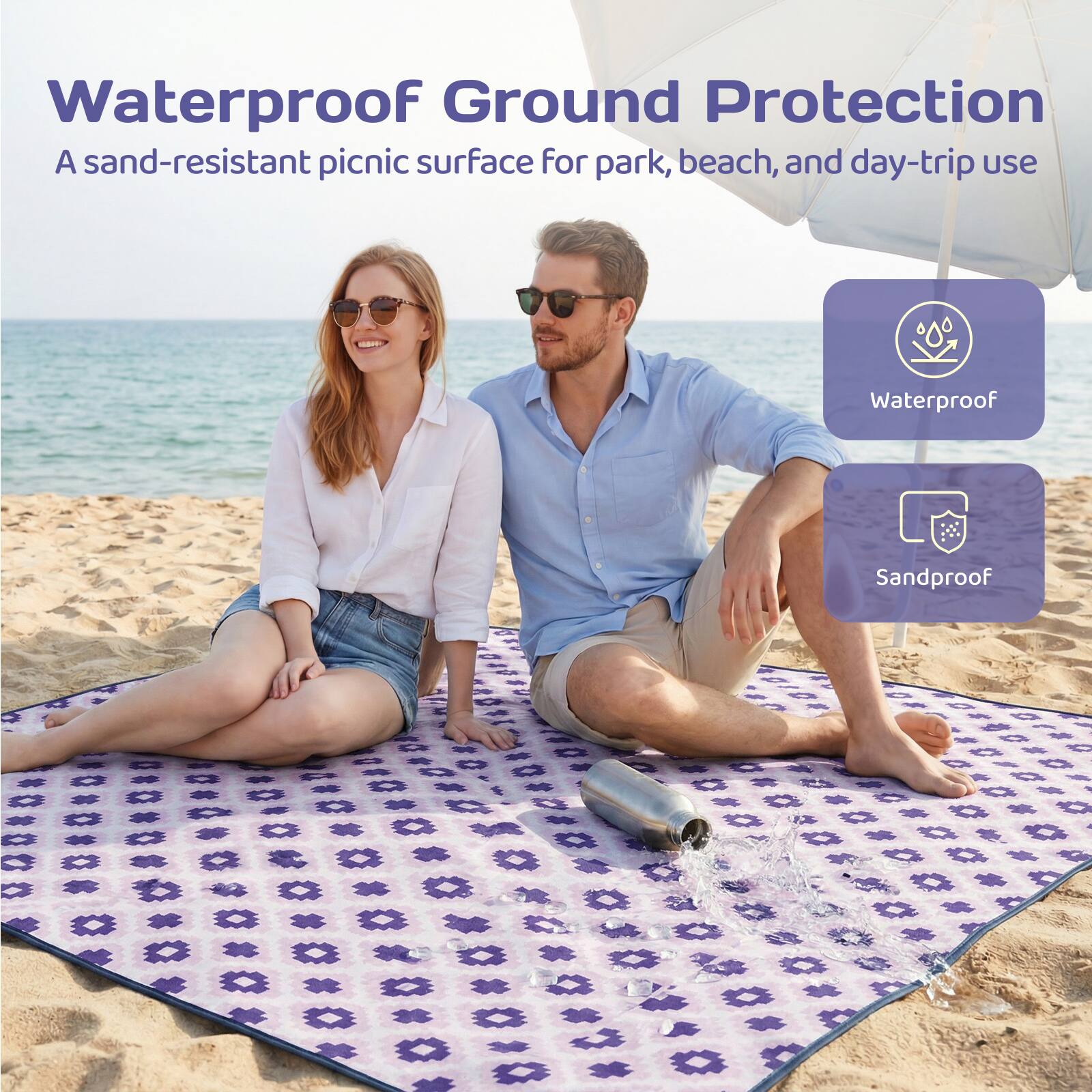 Waterproof Ground Protection  
A sand-resistant picnic surface for park, beach, and day-trip use  

Waterproof  
Sandproof