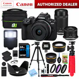 Bundle - Canon - EOS R50 Mirrorless Camera 2 Lens Kit 18-45mm + 55-210mm IS STM Premier