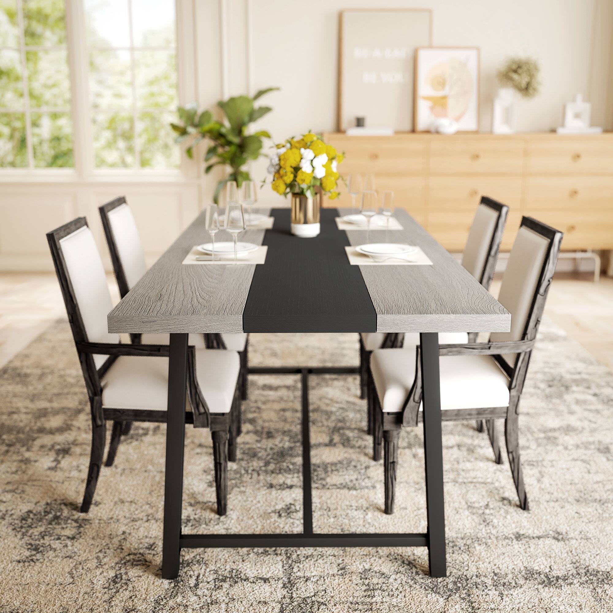 Alt View 7. Homcom - Kitchen Table for 8 People - Distressed Gray.