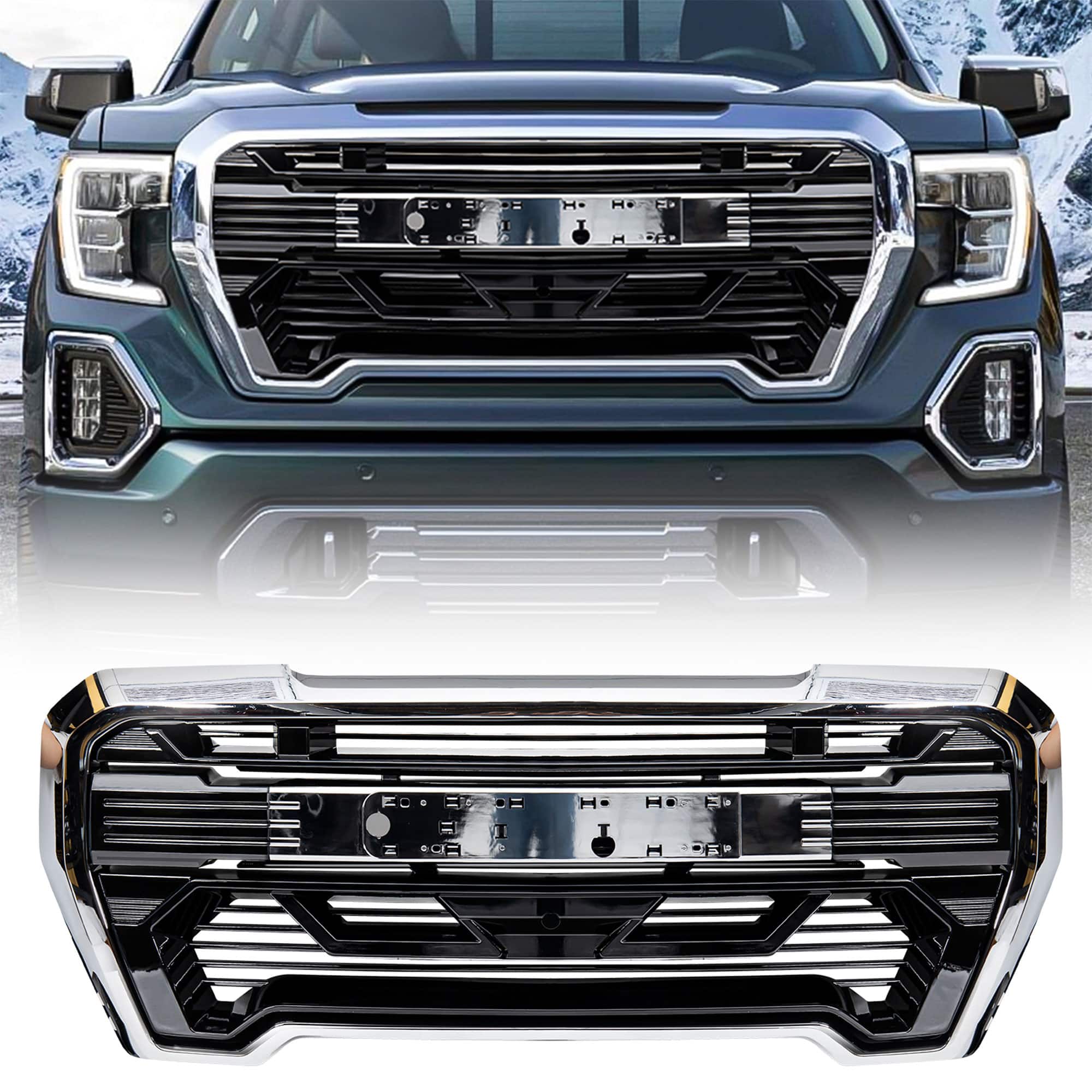 AMERICAN MODIFIED - Grille w/Emblem Base for 2019-2021 GMC Sierra 1500 - Chrome
