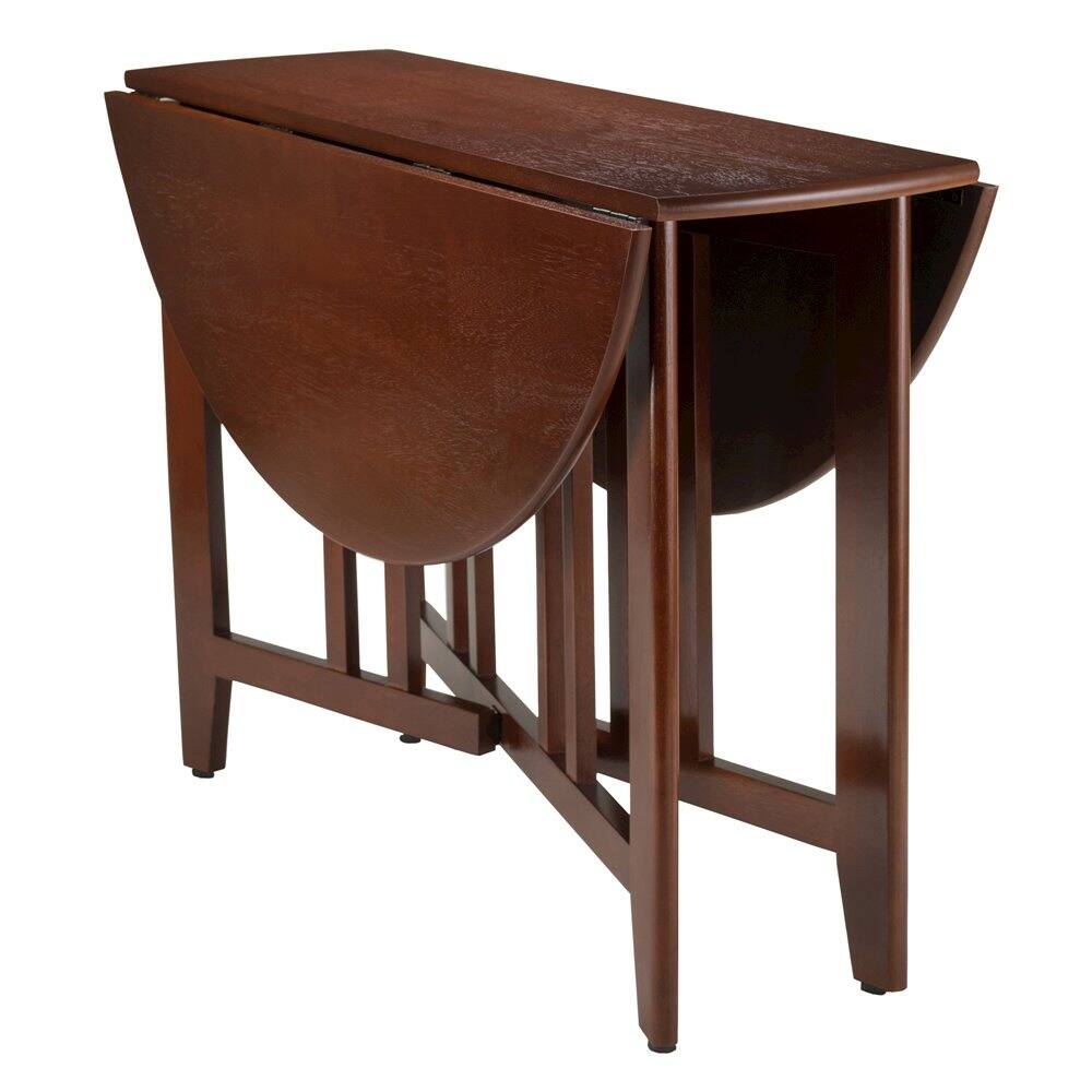 Angle. FurniFact - Antique Walnut Small Round Dining Table – Folding Drop Leaf Table - Walnut.