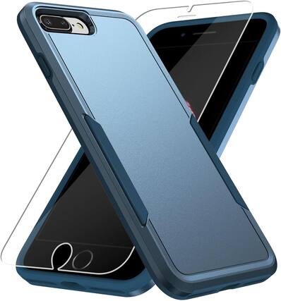 Front. Entronix - Entronix Dual-Layer Phone Case Bundle with Screen Protector for iPhone 8 Plus/7 Plus - Blue.