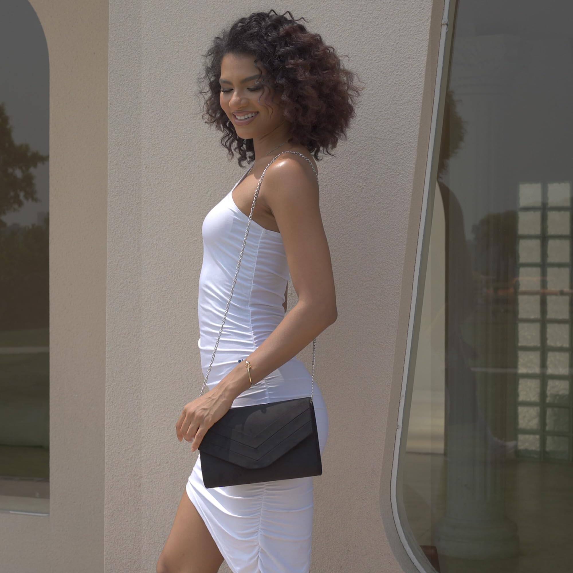 Alt View 3. Fabibe - Evening Bag For Women  Suede Envelope Purses Crossbody Shoulder Clutch. Material The clutch purse s surface is made of. - Green.