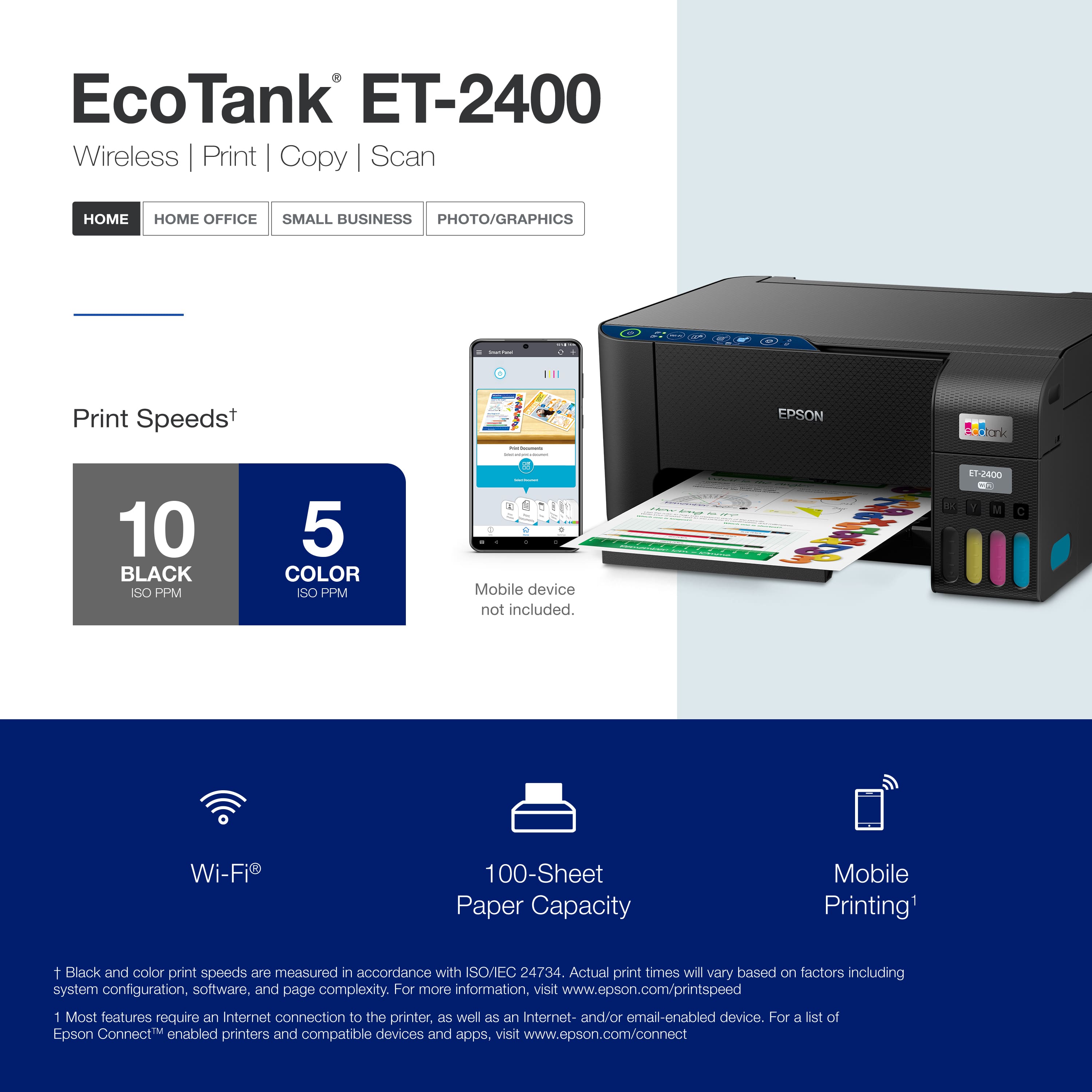 Alt View 26. Epson - EcoTank ET-2400 Wireless Color All-in-One Cartridge-Free Supertank Printer with Scan and Copy - Black.