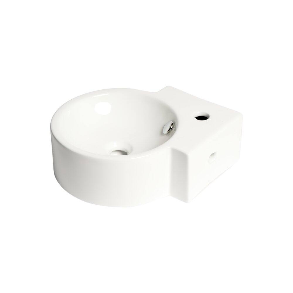 Back. Alfi - White 17" Tiny Corner Wall Mounted Ceramic Sink with Faucet Hole - White.