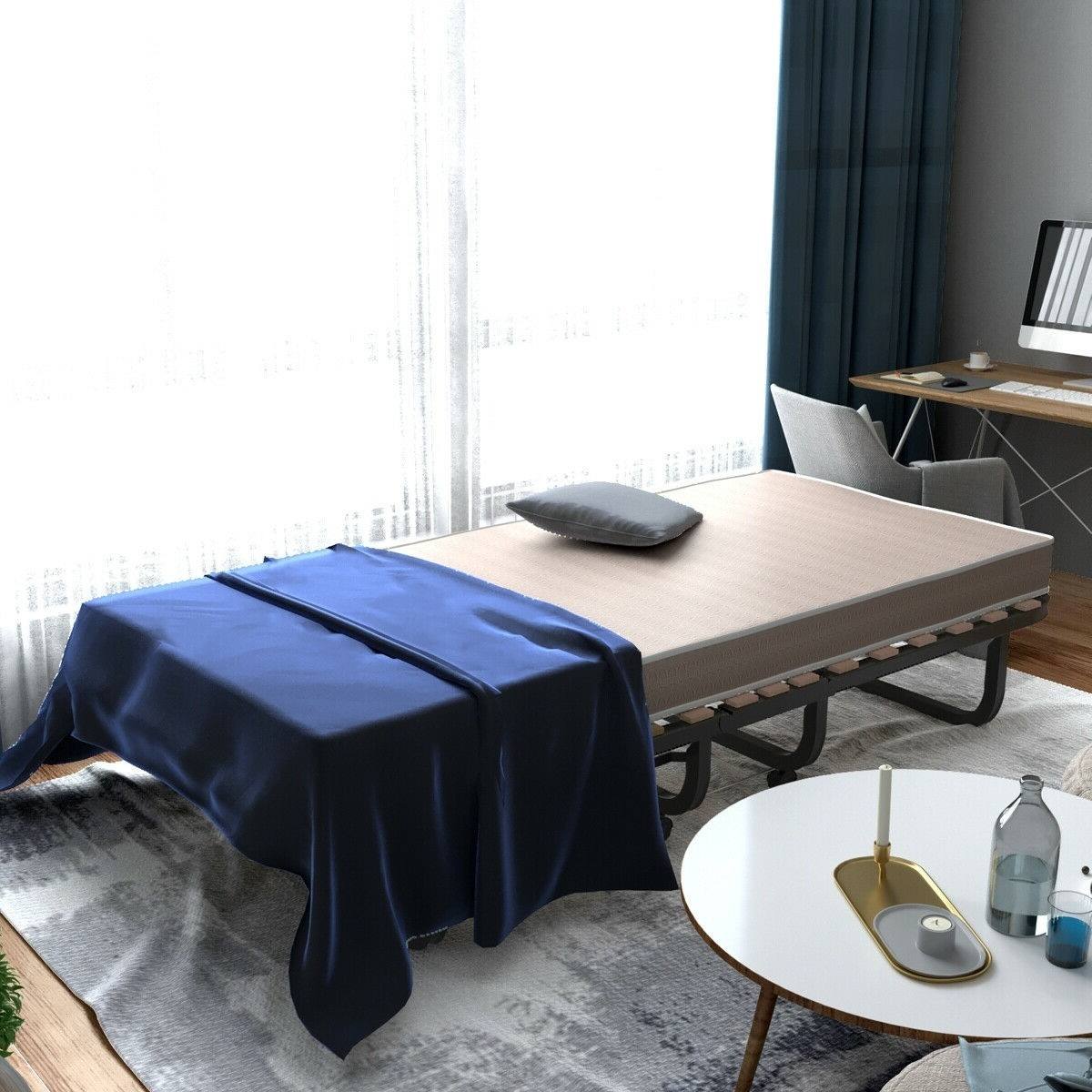 Back. Hivvago - Hivvago Rollaway Bed with Casters Wheels and Folding Memory Foam Mattress - Beige.