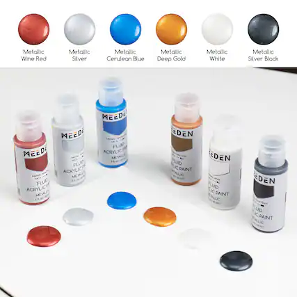 Metallic Wine Red
Metallic Silver
Metallic Cerulean Blue
Metallic Deep Gold
Metallic White
Metallic Silver Black
MEEDER MEEDE Metalic MICA FLUID PAD MEEDE ACRYLIC Metalic MICA METALLIC 25 FLUID Metallic ACRYLIC METALL MICA 1.50 2 FLUID PA ACRYLIC METALL 2 e Lso
REDEN Deep ... Gold EDEN - YLIC FLUID PAINT METALLIC me White EDEN 10 LIC FLUID PAINT ETALLIC at me Block a LIC FLUID ETALLIC PAINT de ml e