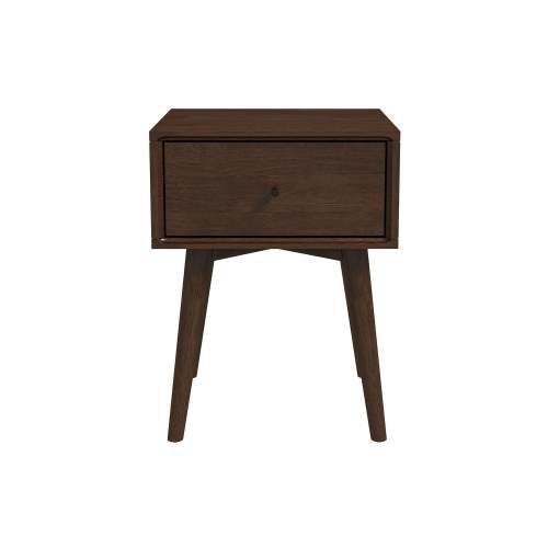 Back. LUCKY ONE - Assembled Mid Century Nightstand 1-Drawer Solid Wood Tapered Legs - Brown.