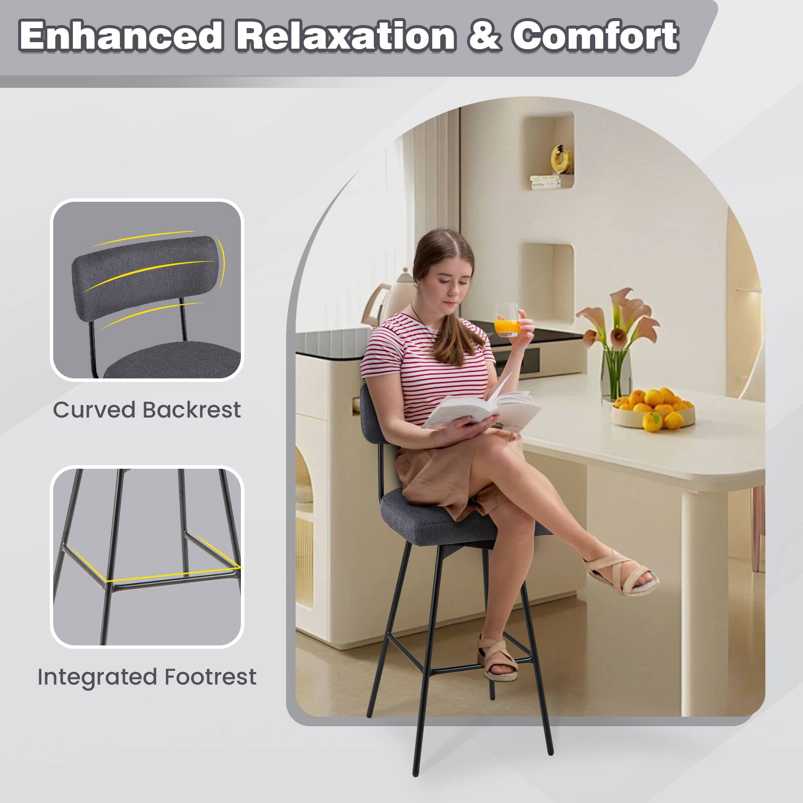 Enhanced Relaxation & Comfort

Curved Backrest

Integrated Footrest