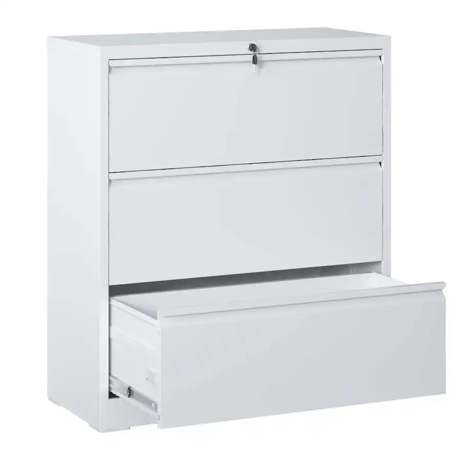 White Leeter R Loheer 3 Drawer Lateral File Cabinet White Locking Metal Filing Cabinet ...