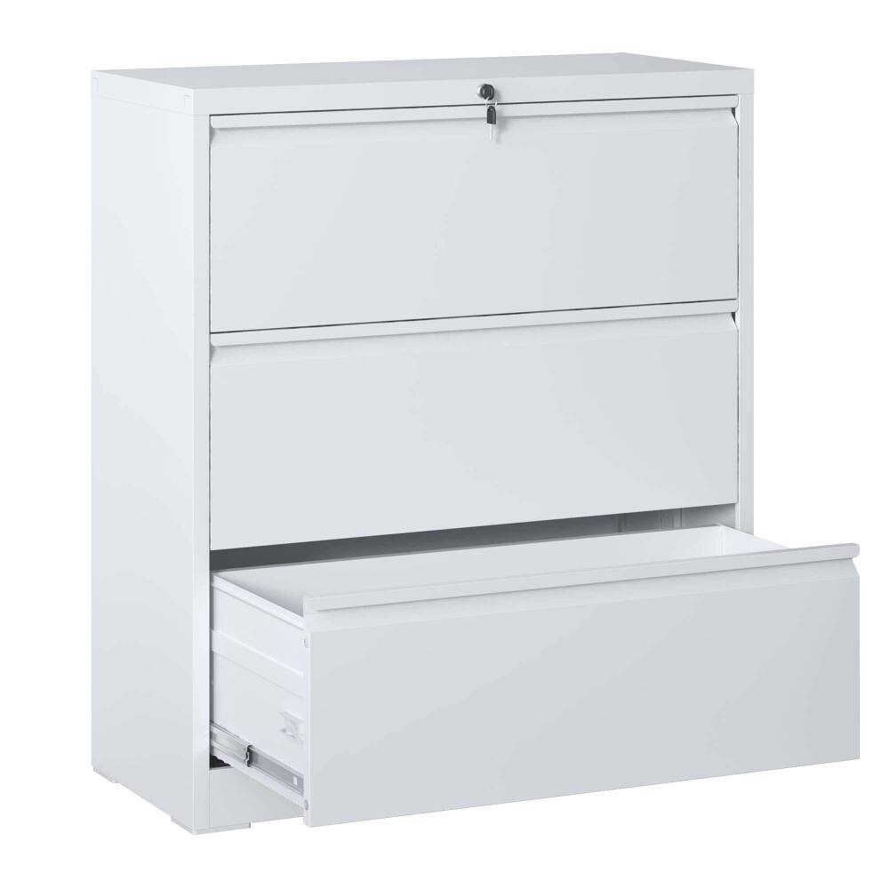 Loheer 3 Drawer Lateral File Cabinet White Locking Metal Filing Cabinet ...