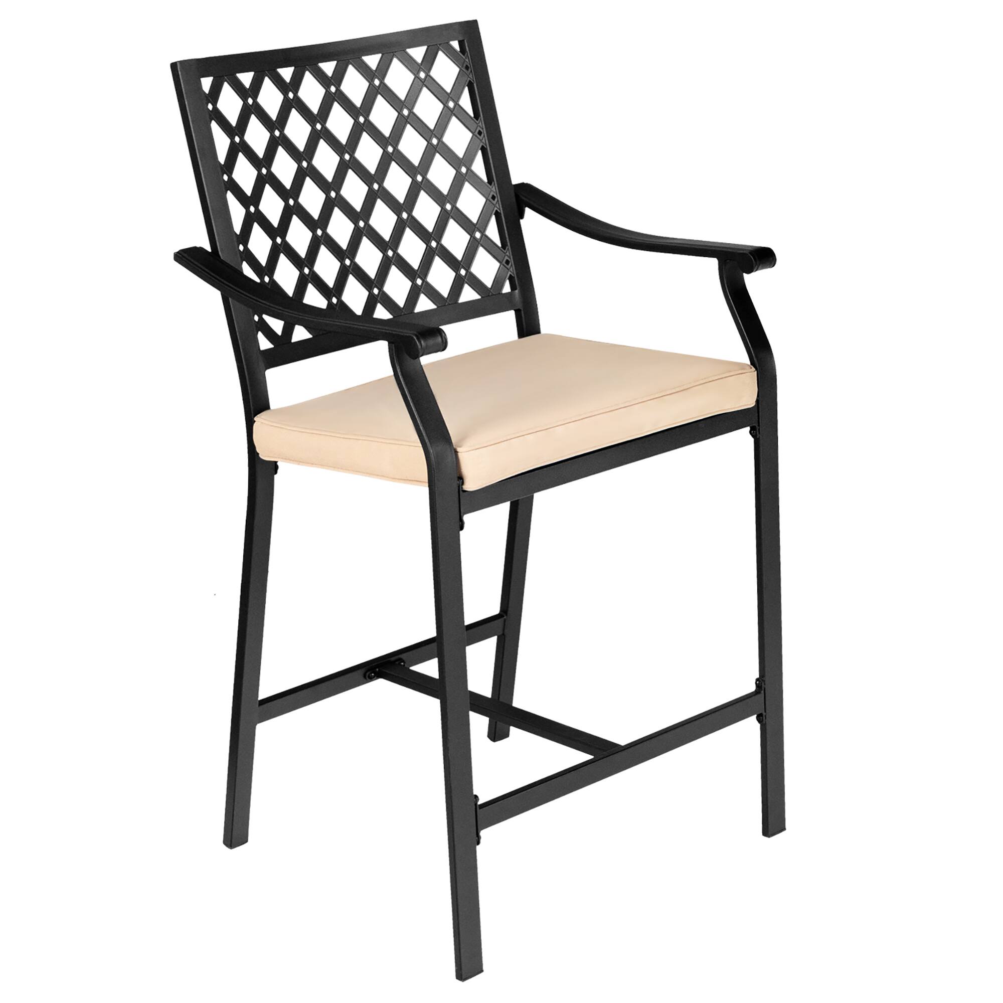 Alt View 6. Costway - Costway 2PCS Patio Bar Stool Counter Height Cushioned Chair Armrest Garden Deck - Black + Beige.