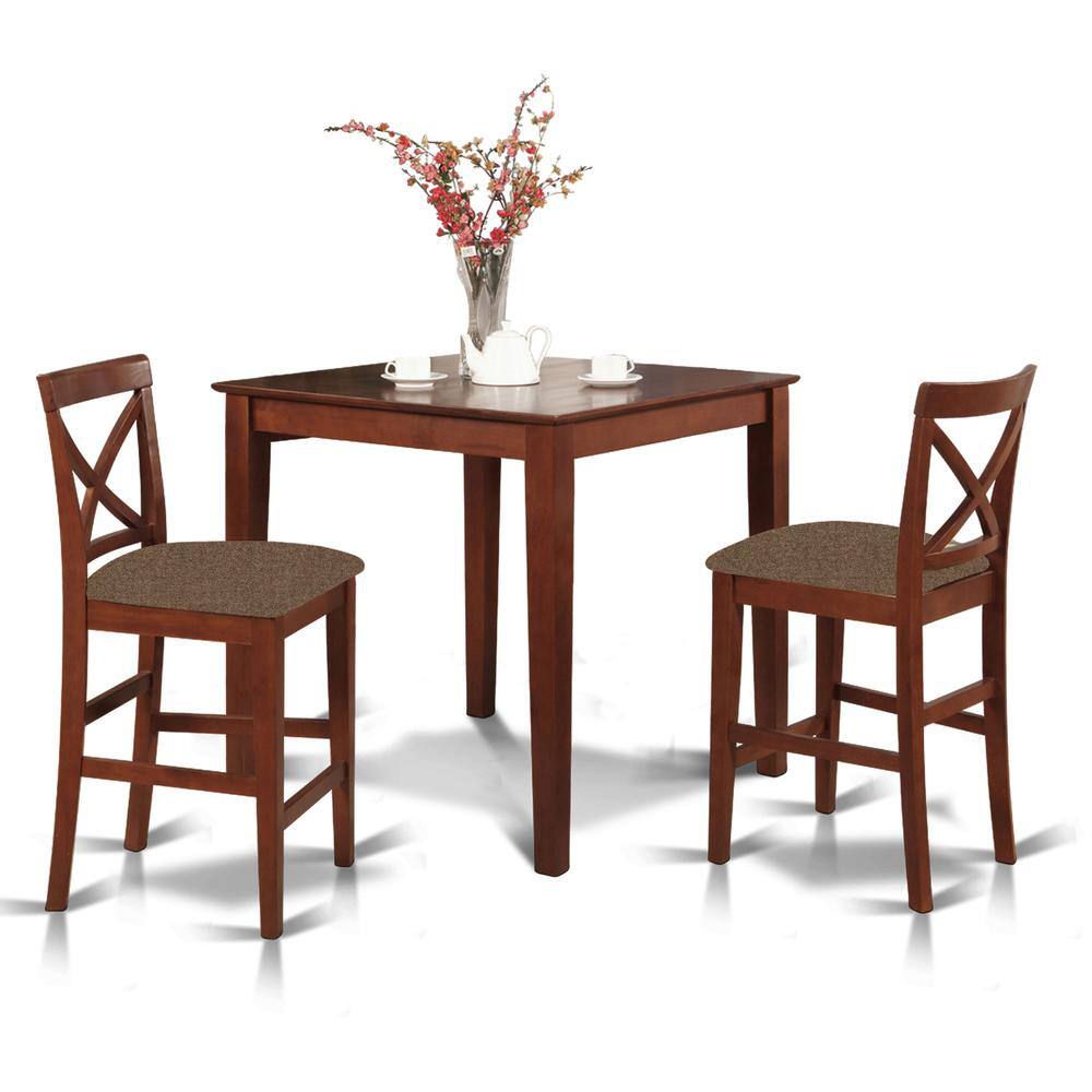 Back. East West Furniture - PUBS3-BRN-C 3 Pc counter height Dining set-pub Table and 2 Stools - Brown.