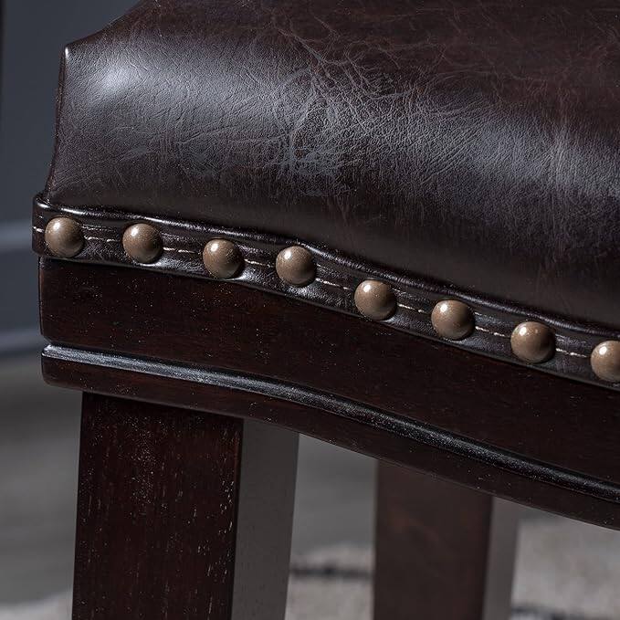 Alt View 1. APRILSOUL - 26 Contemporary Upholstered Saddle Counter Stool Nailhead Trim Set of 4 Dark Brown - Brown.