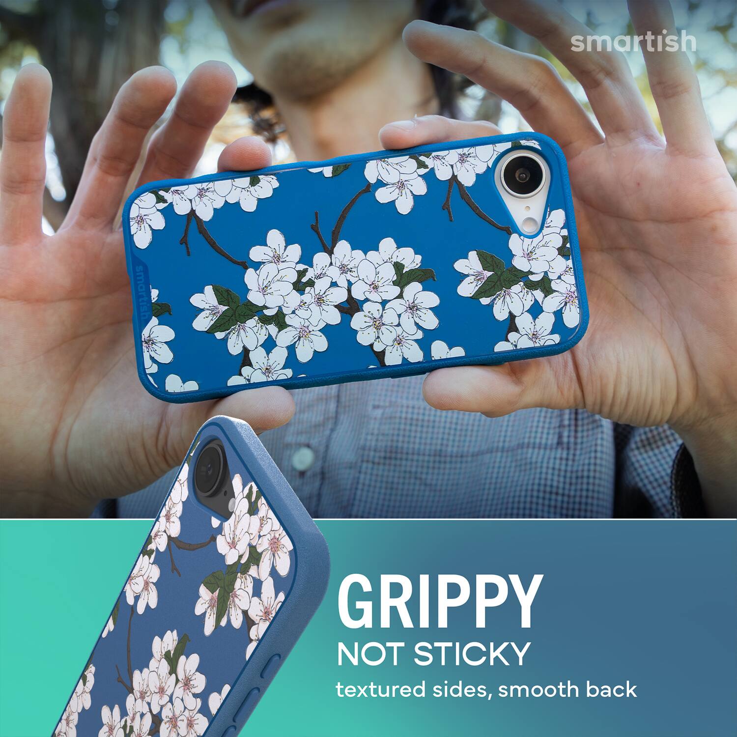 smartish  
GRIPPY NOT STICKY  
textured sides, smooth back
