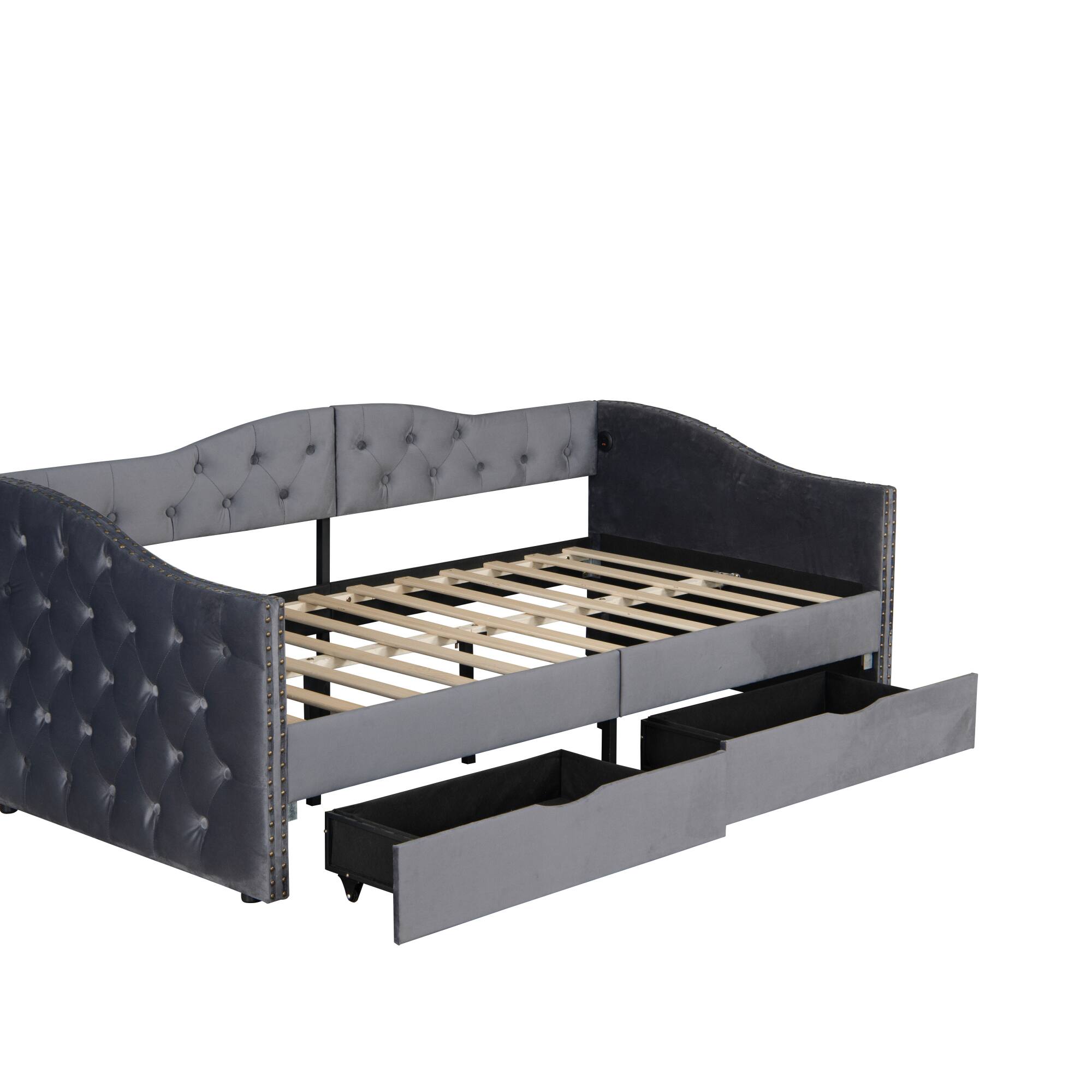 Alt View 8. GOODSILO - Upholstered Twin Daybed with Storage Drawers, No Box Spring Required, Mid-Century Design Sofa Bed for Living Rooms - Gray.