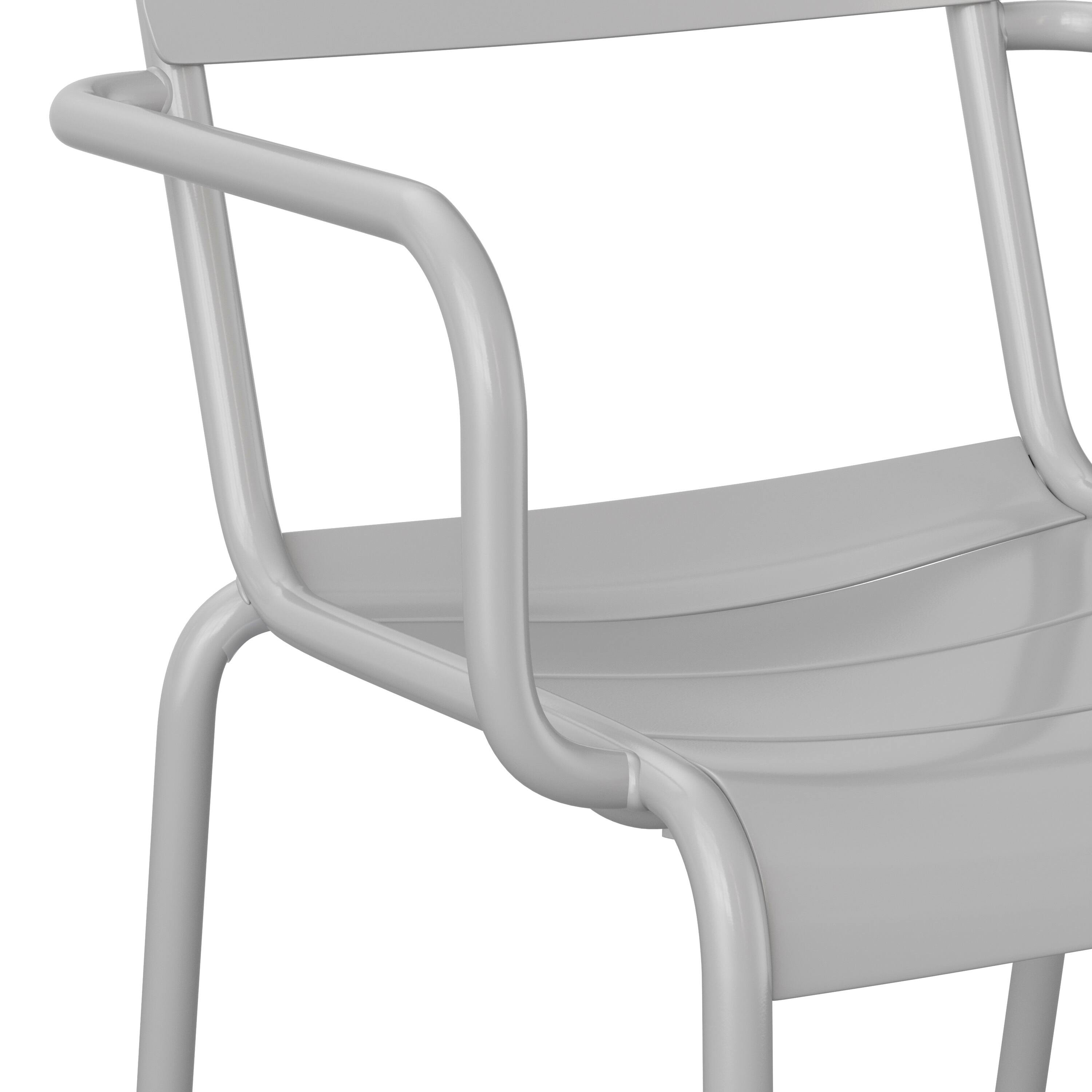Alt View 10. Emma + Oliver - Rennes Powder Coated Steel Stacking Dining Chair with Arms and 2 Slat Back for Indoor-Outdoor Use - Silver.