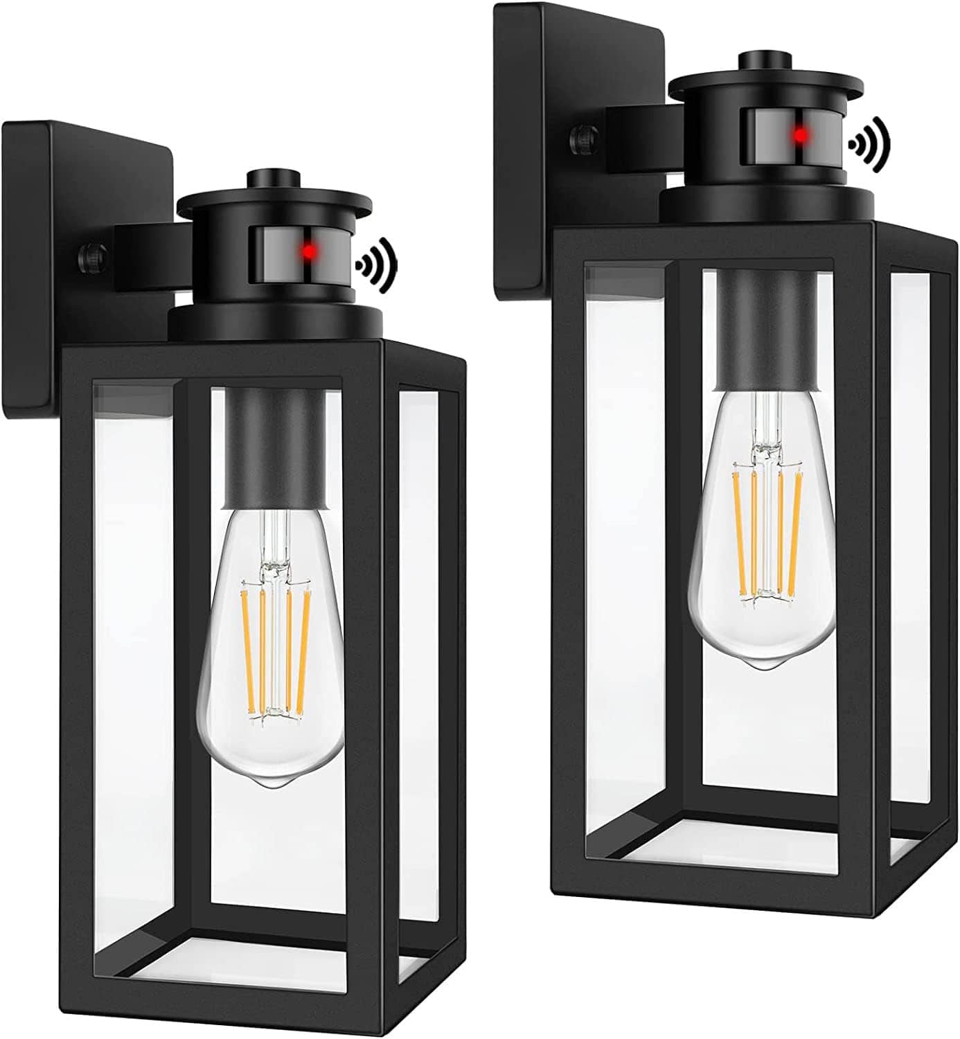Front. Nordic Hygge - 2-Pack Motion Sensor Outdoor Wall Lights – Upgraded Dusk to Dawn Wall Mount Fixtures with Clear Glass - Black.