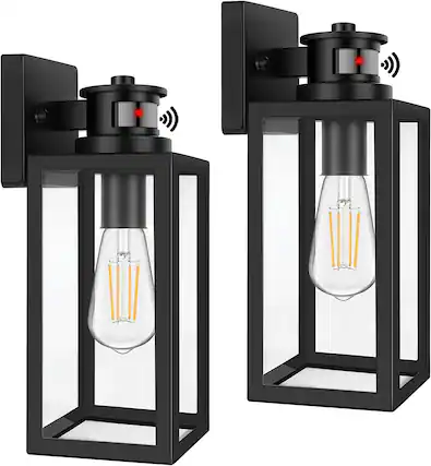 Front. Nordic Hygge - 2-Pack Motion Sensor Outdoor Wall Lights – Upgraded Dusk to Dawn Wall Mount Fixtures with Clear Glass - Black.