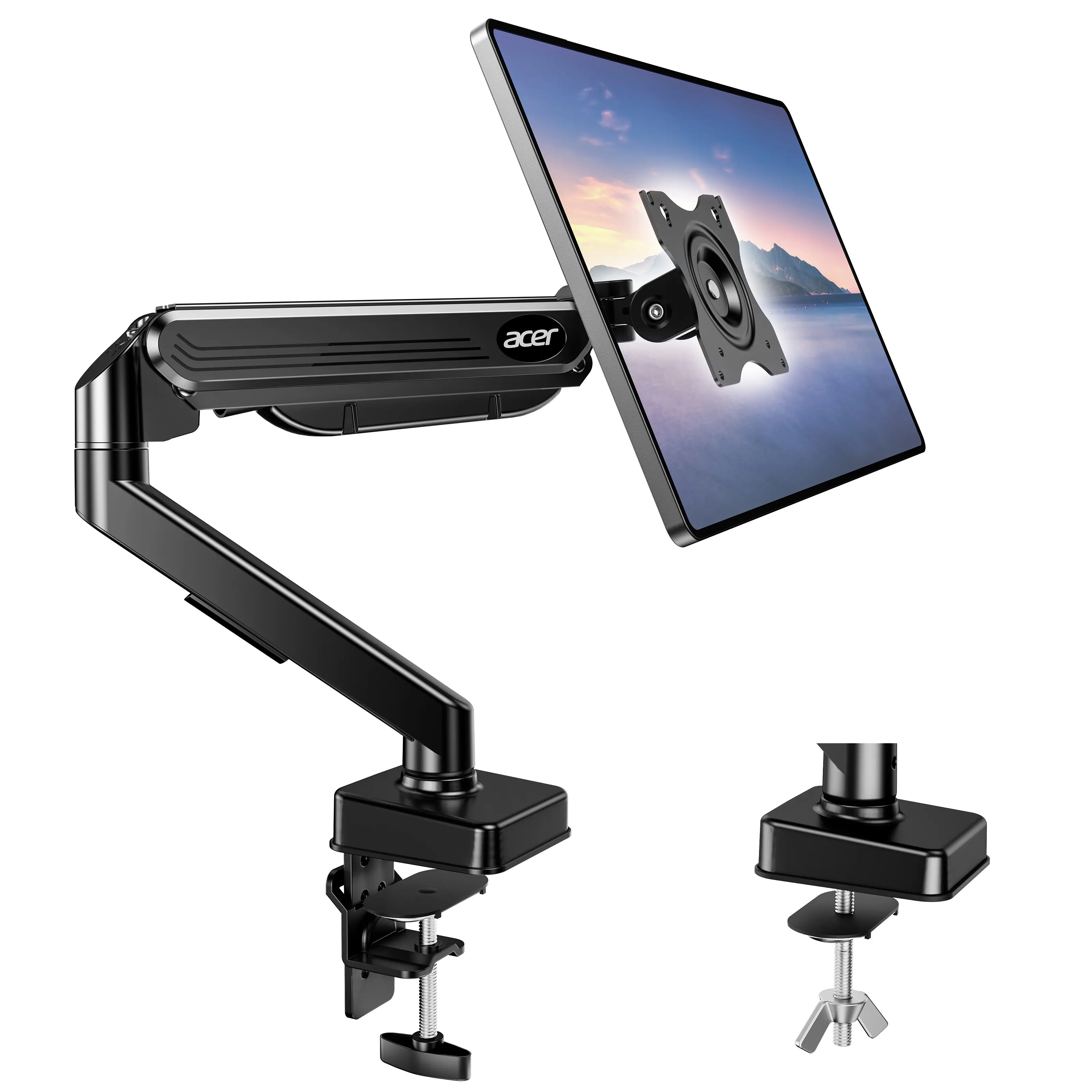 Front. Acer - Acer Single Monitor Mount, Fully Adjustable Monitor Arm Fits 17 to 34 Inch Screens, Gas Spring VESA Mount with C-Clamp - Black.