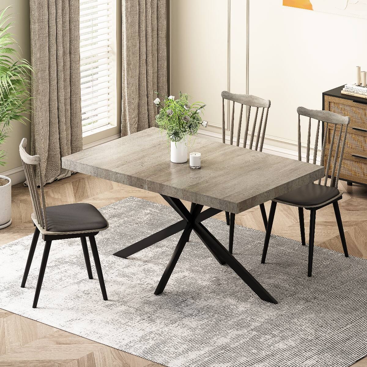 Left. Loheer - Loheer Expandable Rectangular Dining Table, Grey MDF Top, Seats 6 - Grey.