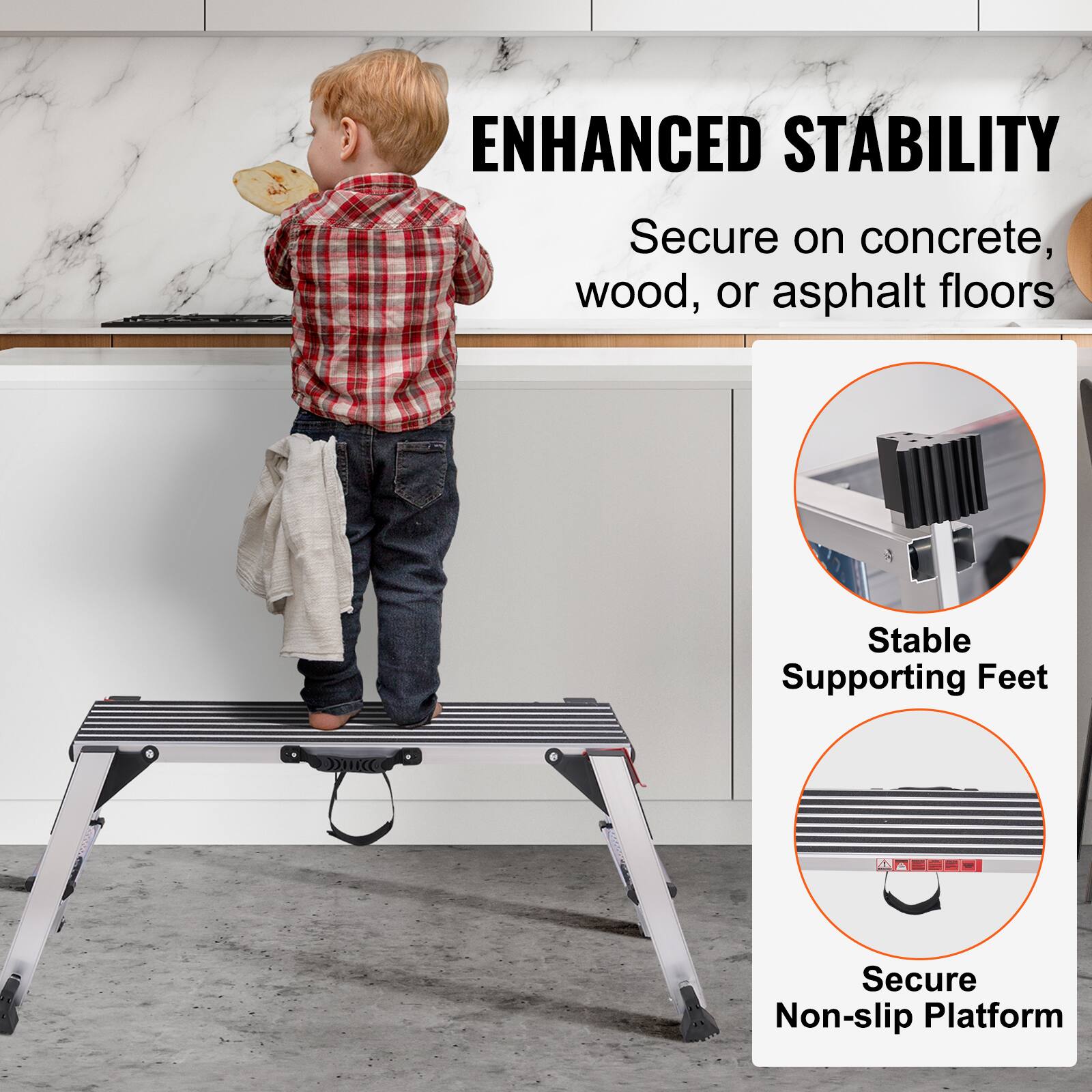 ENHANCED STABILITY

Secure on concrete, wood, or asphalt floors

- Stable Supporting Feet
- Secure Non-slip Platform