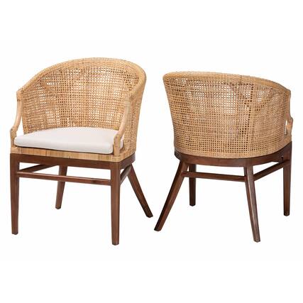 Front. bali & pari - Lumajang Bohemian Rattan and Wood 2-Piece Dining Chair Set - Light Honey/White/Walnut Brown.