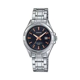 Casio - Women’s Analog Black Dial Stainless Steel Bracelet Watch - LTP-1308D-1A2V - Silver