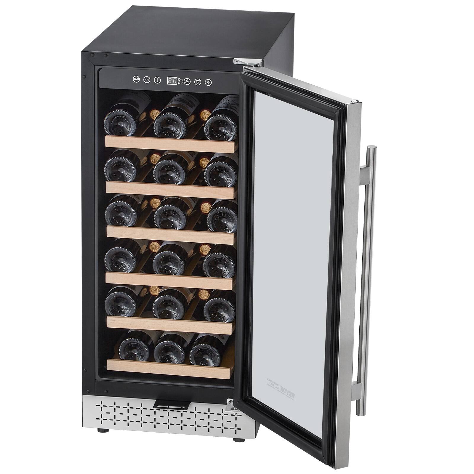 Alt View 5. VEVOR - Wine Cooler, 28 Bottle Wine Fridge, Mini Wine Cooler Refrigerator with Glass Door - Stainless Steel.