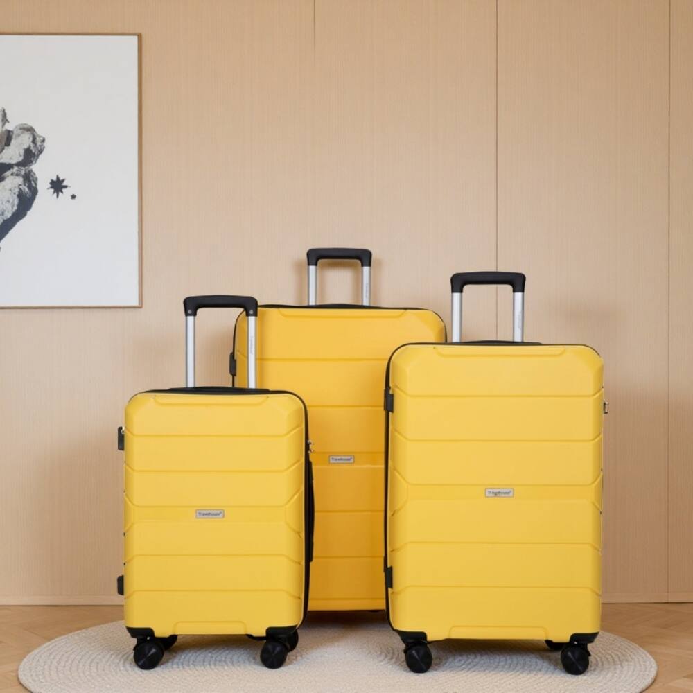 Angle. BreeBe - Hardshell Suitcase Spinner Wheels Lightweight Durable Luggage Set with TSA Lock, 3-Piece - Yellow.