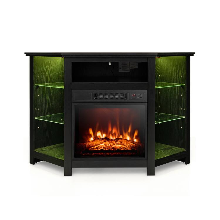 Front. SlickBlue - Corner Fireplace TV Stand with LED Lights and Smart App Control for Living Room - Black.