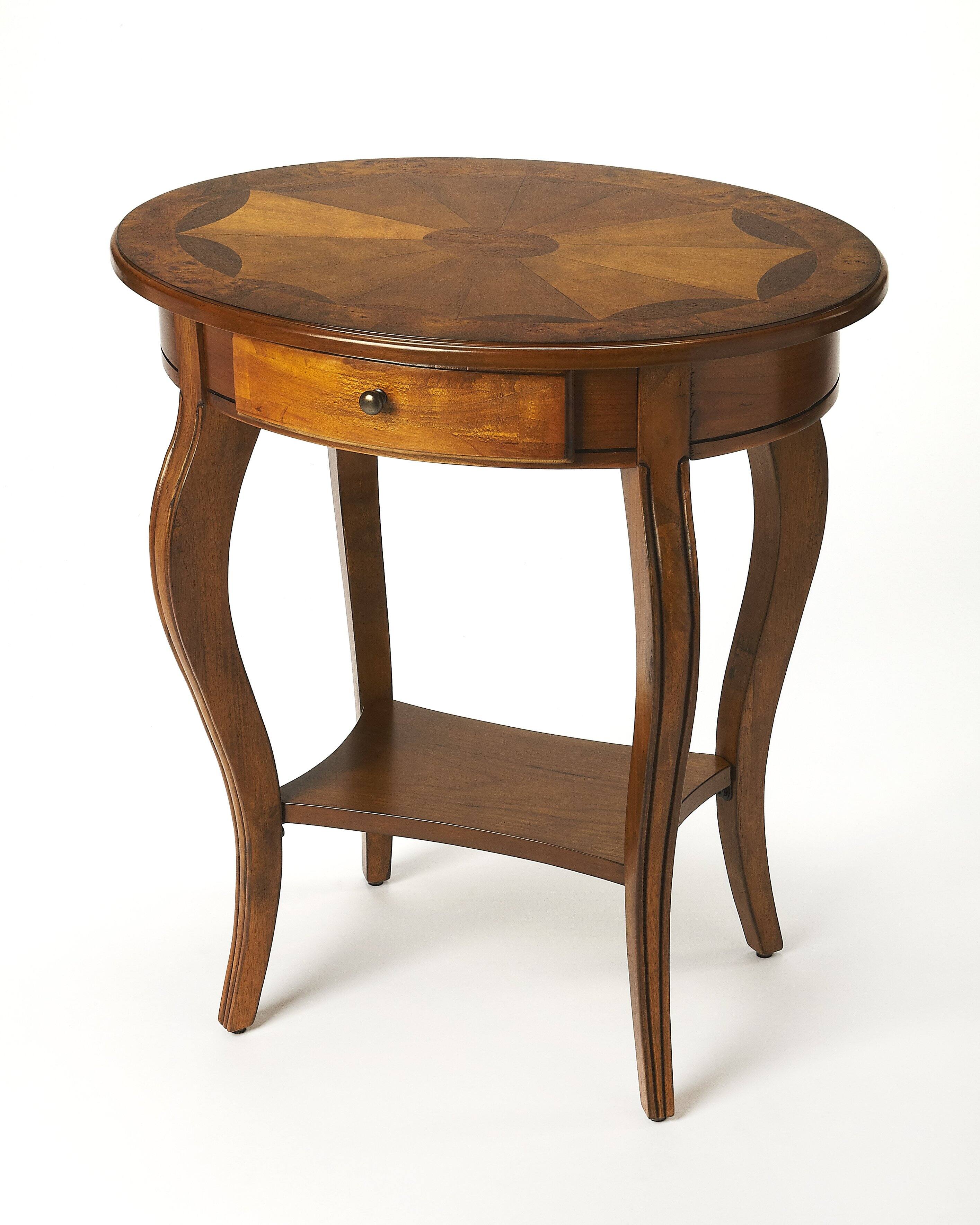 Butler Specialty - Jeanette 24.5 in. W Oval Wood 1 Drawer Side Table with Lower Open Shelf - Medium Brown
