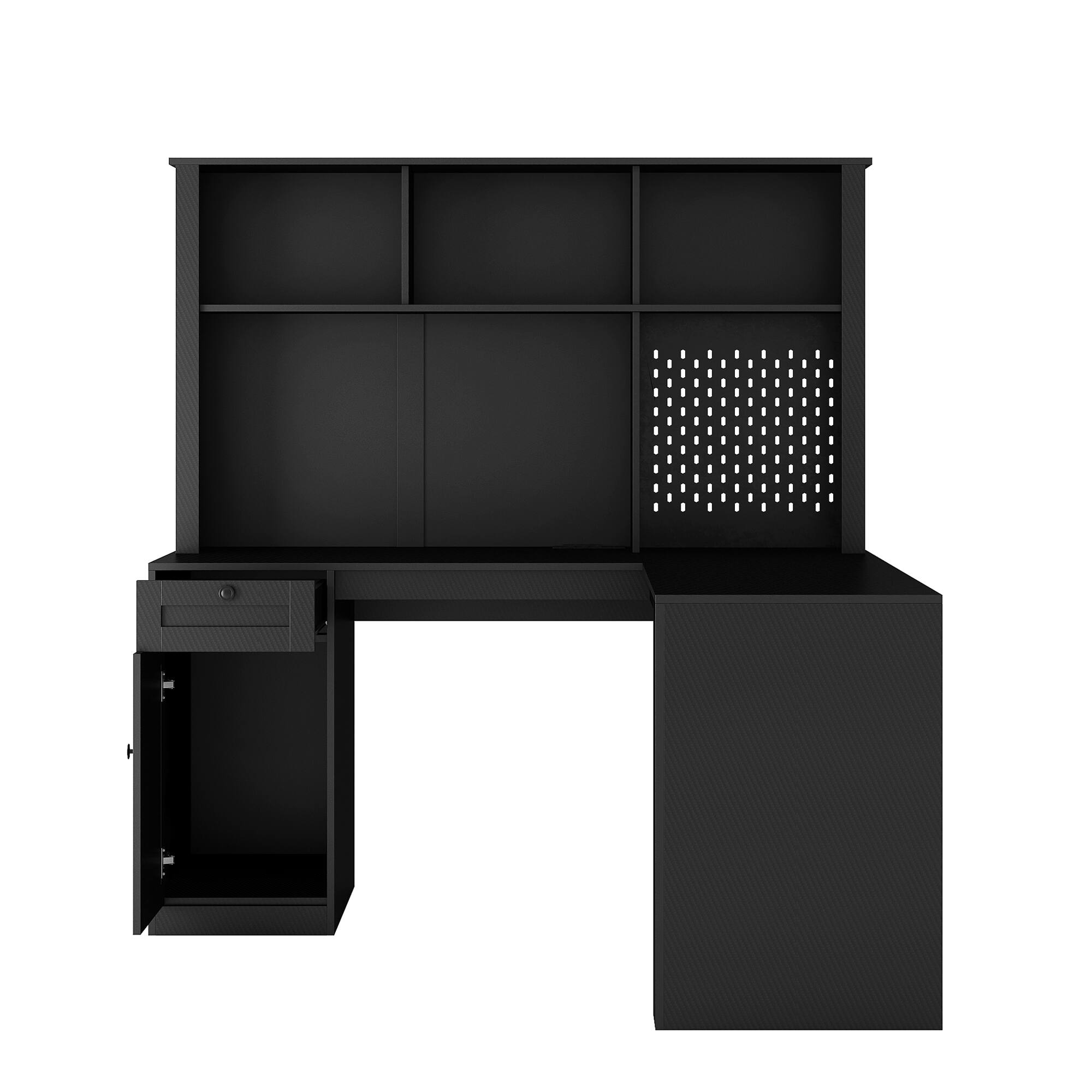 Alt View 5. Tiramisubest - L Shaped Desk with Outlet,Computer Desk with Drawers,Bookshelf,Modern Corner Writing Desk,Home Office Desk,Black - Black.