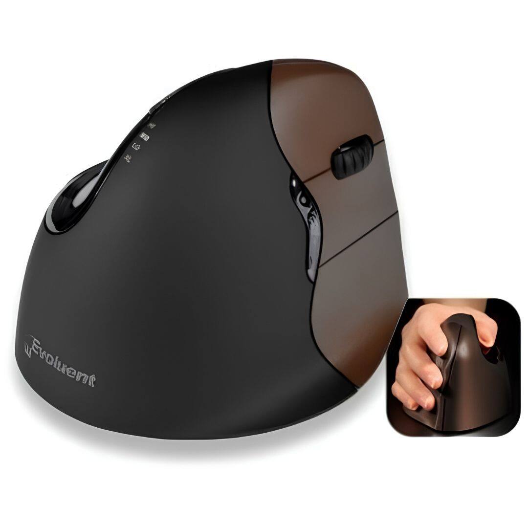 Front. Evoluent - Evoluent VerticalMouse 4 Small Wired Ergonomic Mouse for Right Hand - Black and Brown.