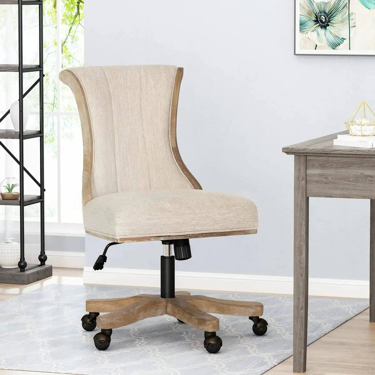 Alt View 1. PREMIUM - Beige Fabric Office Chair Ergonomic Adjustable Swivel - Beige.