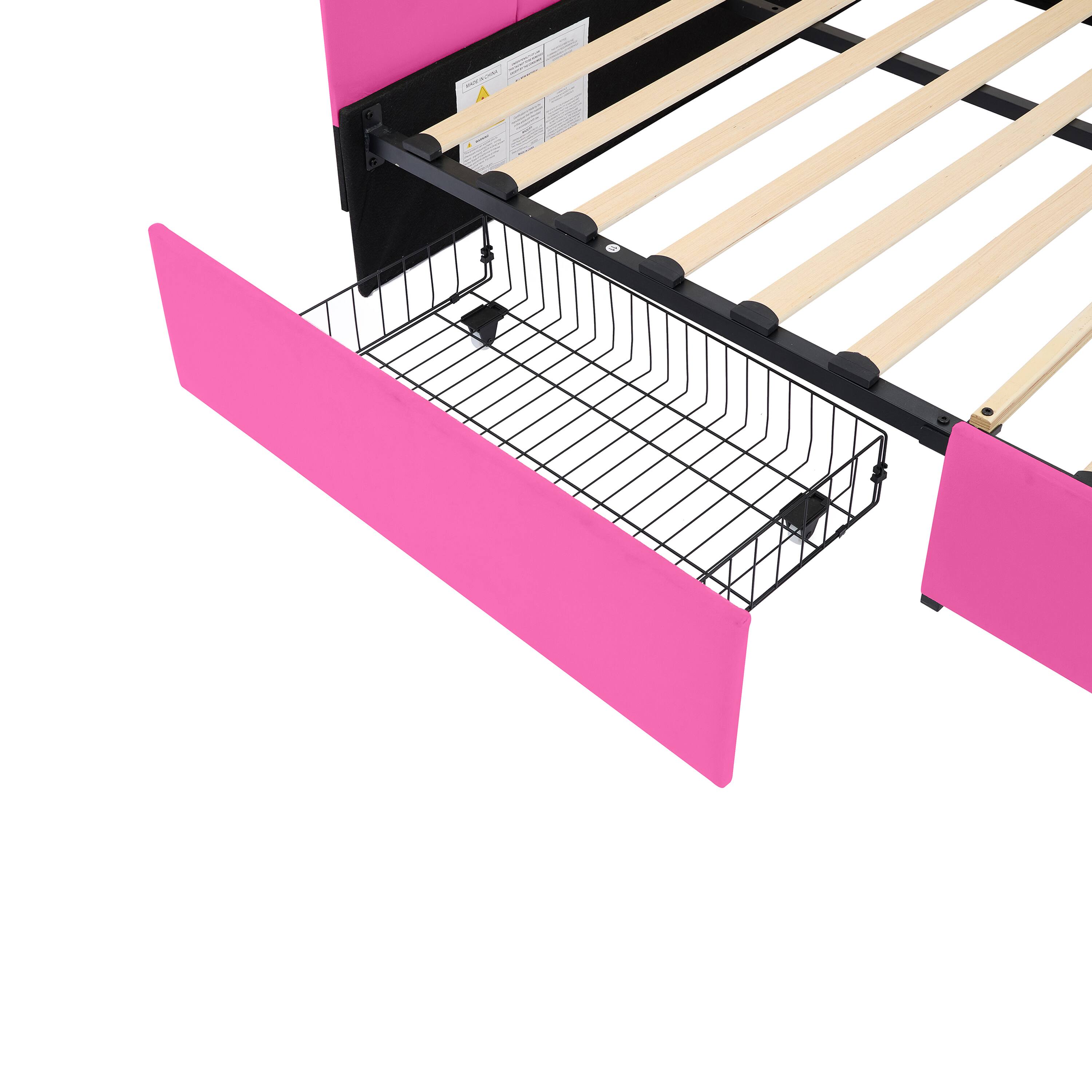 Alt View 7. Tiramisubest - Full Size Upholstered Daybed with 2 Drawers, Velvet Sofabed with Soft Fabric Headboard, No Box-spring Needed, Rose Red - Rose Red.