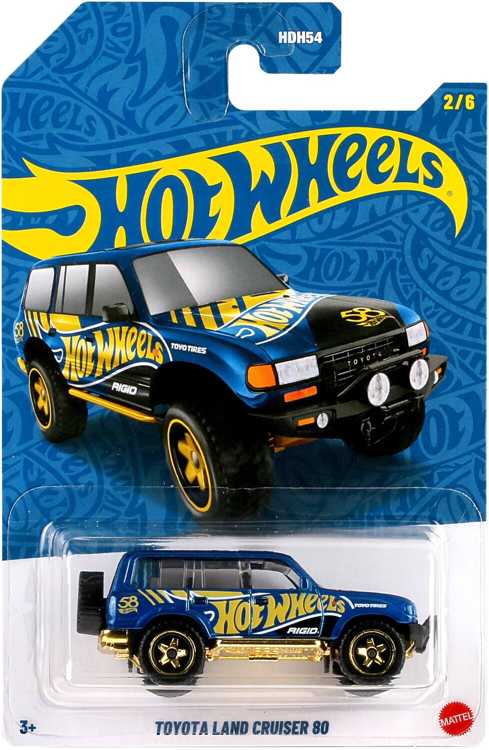 HDH54 2/6  
Hot Wheels  
TOYOTA LAND CRUISER 80  
TOYO TIRES  
RIGID  
MATTEL